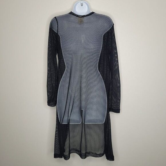 NYC black open knit mesh long open front grunge punk club kid cardigan medium - Picture 2 of 7